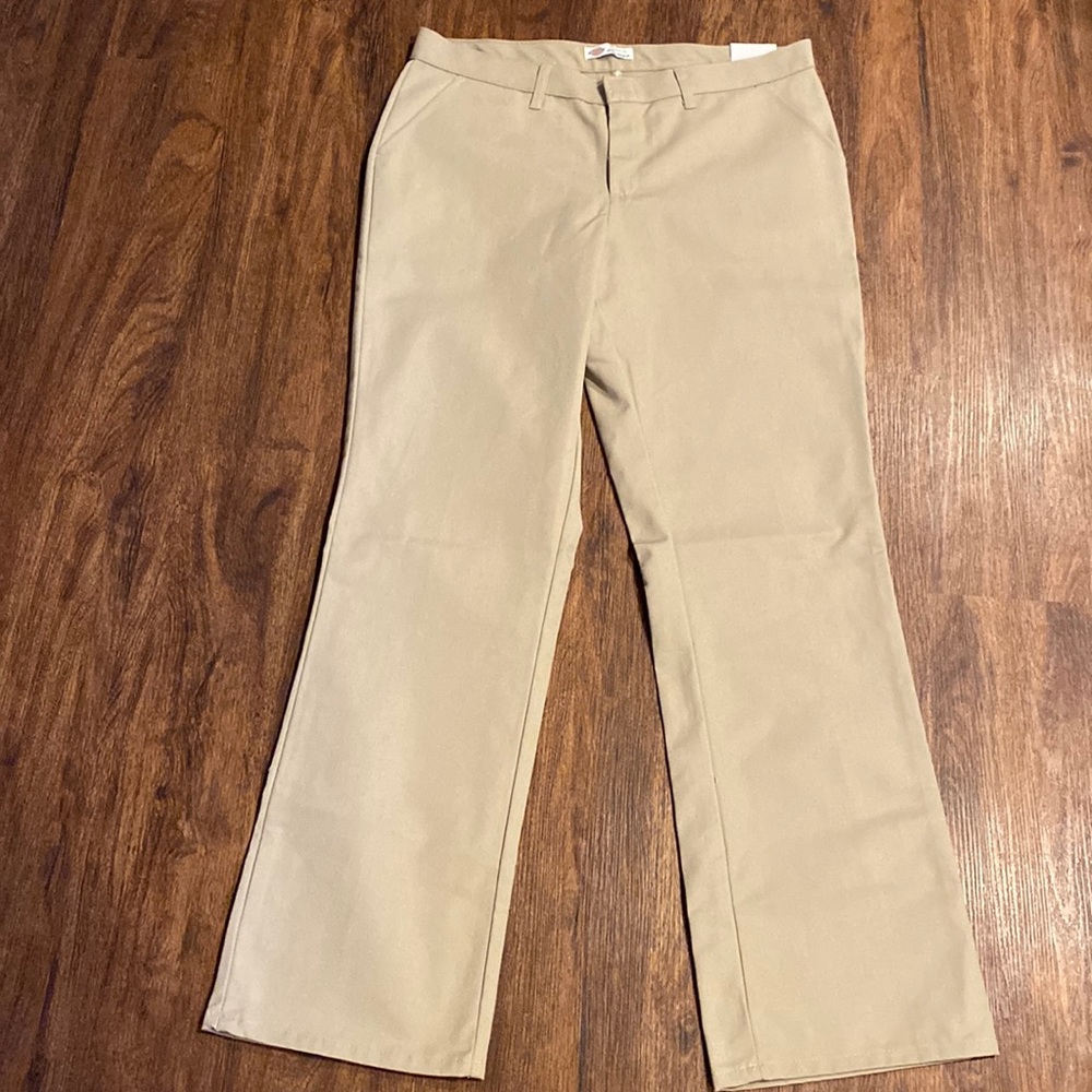 Dickies Crafted for Women Khaki Relaxed Fit Flat Front Work Pants-Size 12/32-NWT